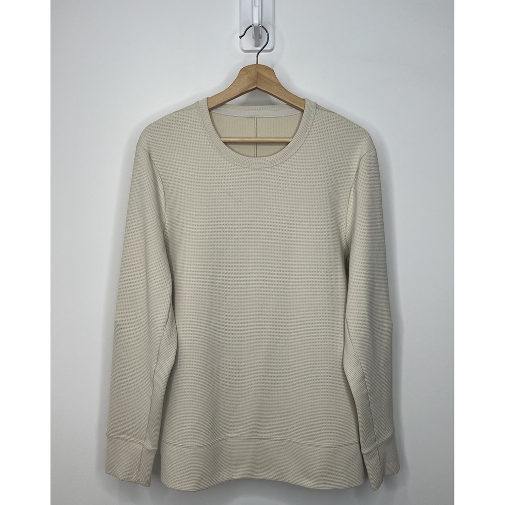 Lululemon Shift Stitch Crew Mens Medium Beige Waffle Knit long Sleeve Pullover